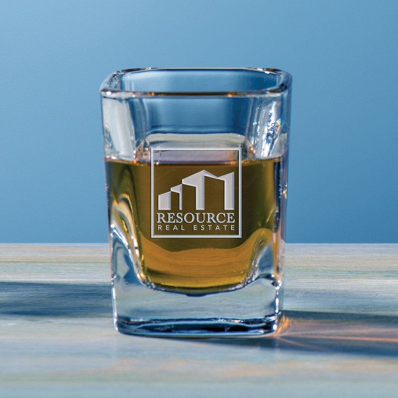 Set/2 Square Shot Glass 2 oz Personalized Gift Engraved image 1