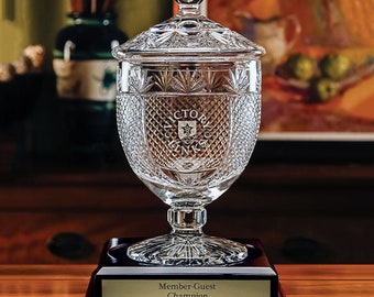 Worthington Lidded Trophy - Lead Crystal - Solid Rosewood Base - Personalized Gift Engraved