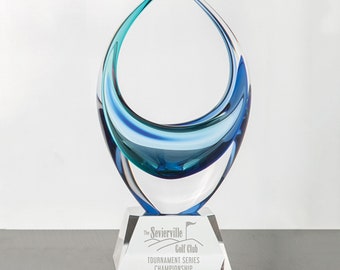 Beauvoir Award - Turquoise & Blue - Bohemian Art Crystal - Premium Personalized Gift Engraved