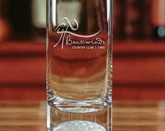 Golf Theme Hiball -Set/2 - 15 oz Crystal Glass - Personalized Gift Engraved
