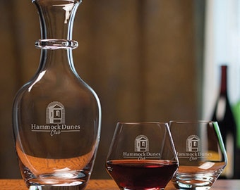 Tuscany 3-Piece Wine Set -  Carafe and 2 Stemless Glasses - Personalized Gift Engraved