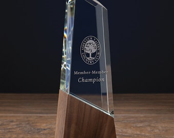 Sierra Award - Glass and Walnut Base - Personalized Gift Engraved