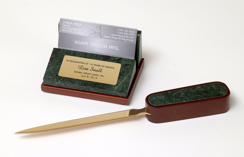 Business Card Holder & Letter Opener Desk Set in Marble and Etsy