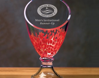 Galaxy Trophy Vase - 10" Tall Crystal Vase - Red Accent Color - Personalized Gift Engraved