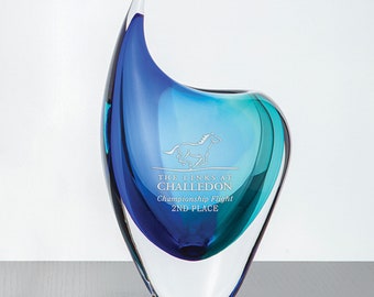 Plato Art Vase - Bohemian Art Crystal - Turquoise & Blue - Premium Personalized Gift Engraved