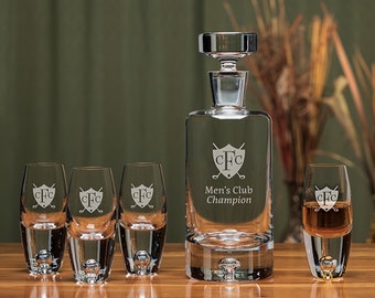 Deluxe Cylinder Crystal Decanter Set - 5-piece - 28 oz Decanter + Four 3 oz Tasters - Personalized Gift Engraved