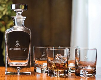 Deluxe Square Decanter Set - 5-piece Luxury Barware - Personalized Gift Engraved