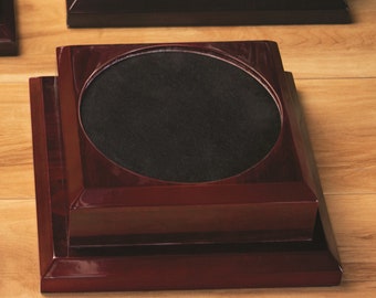 Rosewood Trophy Base - Round Black Suede Recess - Personalized Gift Engraved