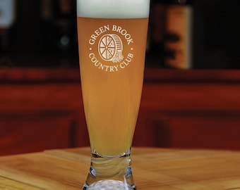 Set/2 - Fairway Tall Beer - 16 oz Crystal Glass - Frosted Golf Ball Impression - Personalized Gift Engraved