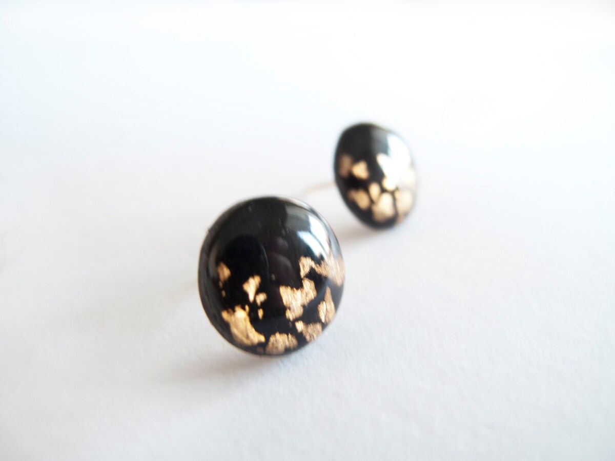 Black Gold Stud Earrings Polymer Clay and Resin Jewelry Etsy