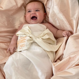 Custom Monogrammed Newborn Swaddle Sash Photo Prop:  pastel pink silk pastel blue silk white monogram