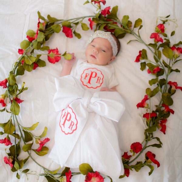 Christmas Baby Sash and Onesie shirt monogrammed