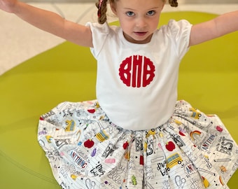 gathered skirt with elastic waist, back to school cotton fabric