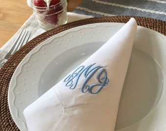 Hemstitch Linen Cotton Embroidered Napkins, monogrammed dinner napkins