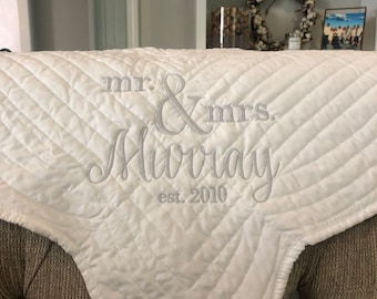 Wedding Quilt, custom Throw, Throw wedding gift, bridal gift, wedding Shower Gift, monogrammed, personalized throw, anniversary gift