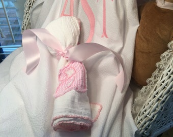 Burp And Swaddle with Shabby Southern Burp Cloth and Seersucker Monogrammed  Swaddle