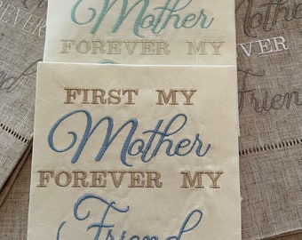 mother’s day Linen Hand Towel with embroidered message, white,ecru, ivory guest towel