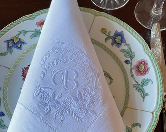 Monogrammed Linen Cotton Dinner Napkins wedding custom embroidery hemstitched gift mother special occasion