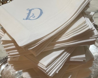 Hemstitch Linen Cotton Embroidered Napkins, monogrammed dinner napkins