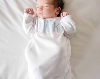 Baby Homecoming Outfit, Personalized Gown, Newborn Onesie or Gown, Pink, White or Blue