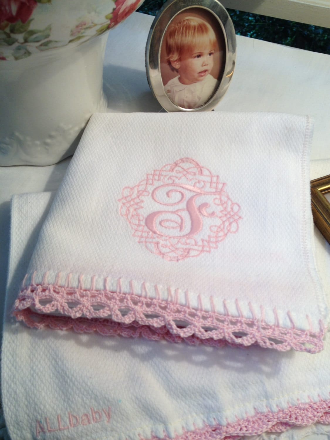 Burp Cloth Large Cloth Diaper Crochet Edge Monogrammed Etsy