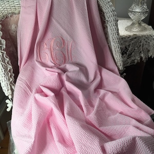 Seersucker Pink Personalized Swaddle Blanket, Baby Blanket, Personalized Name Blanket, Newborn Blanket, Baby Name Blanket