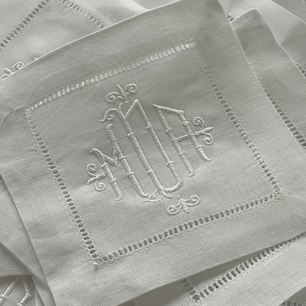 Hemstitch Linen Monogrammed Cocktail Napkin