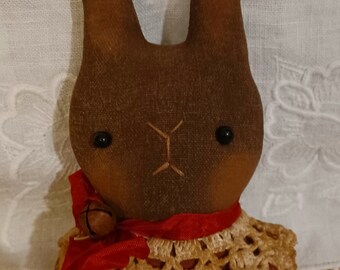 Primitive Burnt Umber Brown Bunny Doll Bust*Cupboard Tucks*Bowl Fillers*Basket Fillers*Folk Art*Americana*Spring*Easter*Red