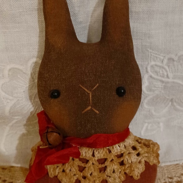 Primitive Burnt Umber Brown Bunny Doll Bust*Cupboard Tucks*Bowl Fillers*Basket Fillers*Folk Art*Americana*Spring*Easter*Red