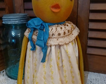 Primitive Spring Stump Chick*Easter*Spring*Doll*Yellow flowers