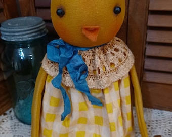 Primitive Spring Stump Chick*Easter*Spring*Doll*Yellow Gingam