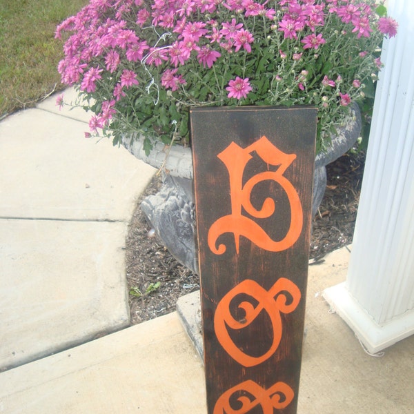 Halloween  Decoration Boo sign Indoor or Outdoor. Outside Decoration, black , orange, spooky, ghost , wood sign, Boo Halloween Decoration