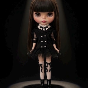 Blythe  liberty Black jacket black sleeveless dress   - stockings