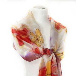 Mother's day gift Woman's day gift Hand painted silk long scarf Yellow silk scarf Floral scarf for women