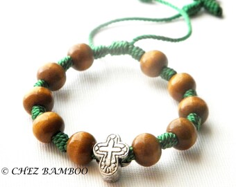 European Cross Bead Knotted Rosary Bracelet