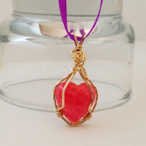 Love Rhodochrosite Heart 14k Pendant