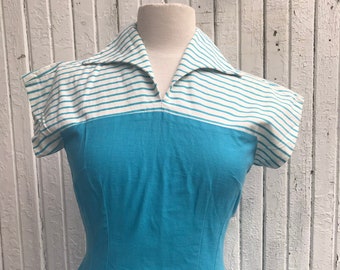 1950s Blue Wiggle Dress matching Bolero 1950 Pencil Pinup Rockabilly dress 50's XS Small 1950's turquoise Set