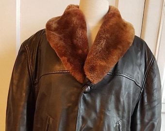 Vintage 1950 Barnstormer Coat 1950s black Horsehide leather  50's Winter Jacket 1940s Sheepskin M/L