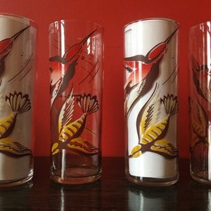 MCM Set of 4 Retro Vintage Tall Drinking Cocktail Glasses Colorful Cane  Print