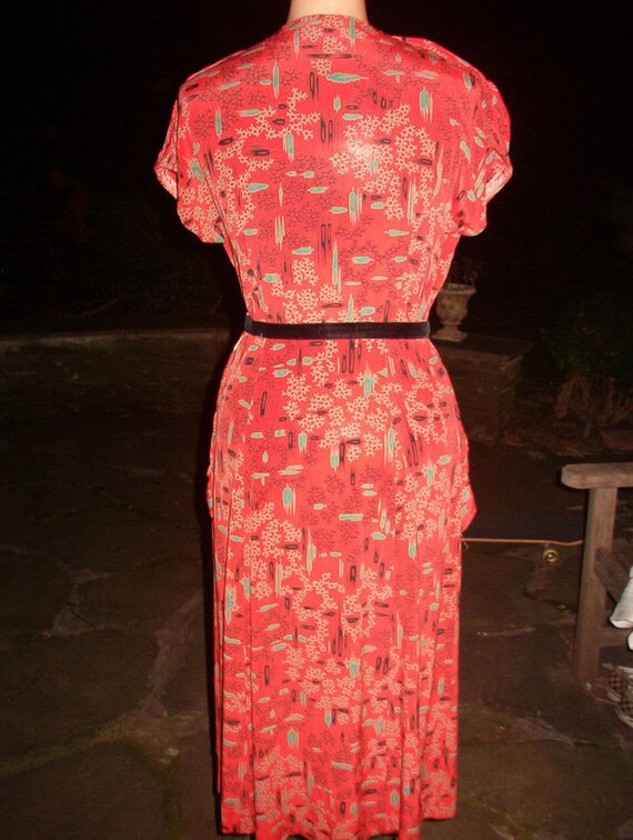 original 1940s 1950s Rayon Dress Novelty Red 40'S… - image 5