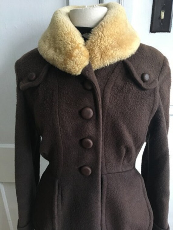 ORIGINAL VINTAGE 1940s 1950s fitted Wool COAT Brow