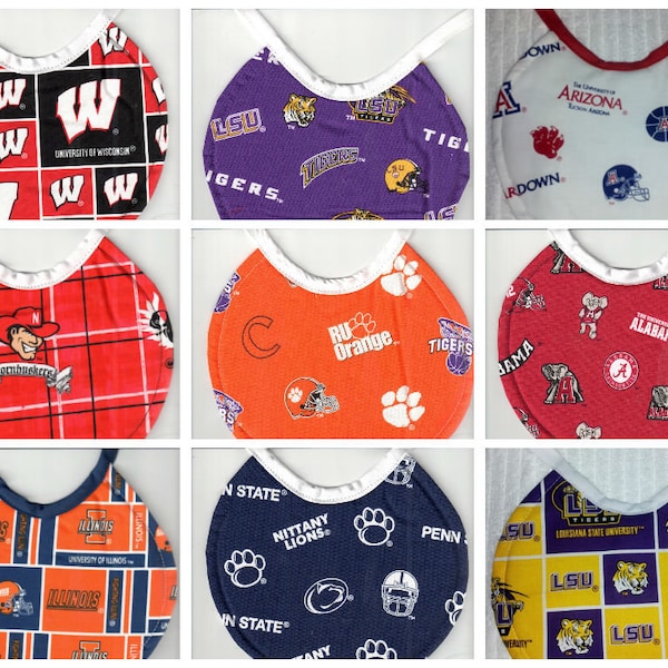 College Newborn Bibs made with NCAA fabric - Handmade
