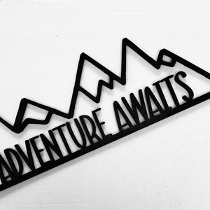 Adventure Awaits - Adventure theme - Scandi Nursery - Wooden Wall Art - Mountains - Woodland Nursery - Monochrome Nursery