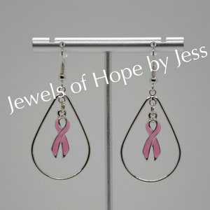 Breast Cancer Awareness Ribbon Hope Drop Earrings