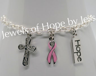 Breast Cancer Awareness Ribbon Charm Bracelet
