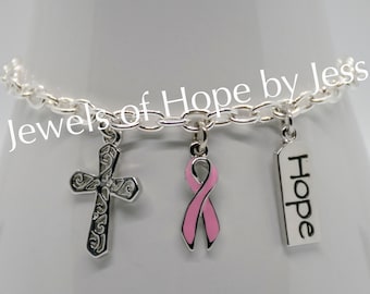 Breast Cancer Awareness Ribbon Charm Bracelet