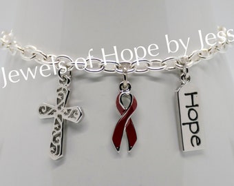 Multiple Myeloma Awareness Ribbon Charm Bracelet