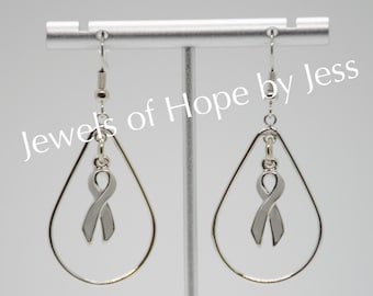 Brain Cancer Awareness Ribbon Hope Drop Earrings