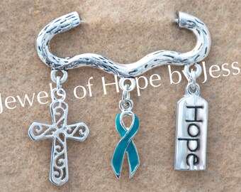 Ovarian Cancer Awareness Ribbon Charm Brooch