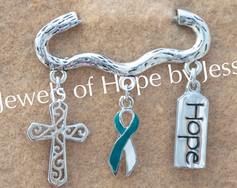 Cervical Cancer Awareness Ribbon Charm Brooch